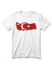 Türk Bayrağı Baskılı Beyaz Tişört