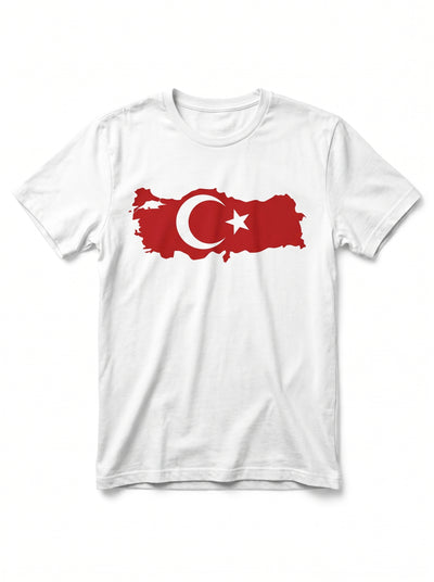 Türk Bayrağı Baskılı Beyaz Tişört